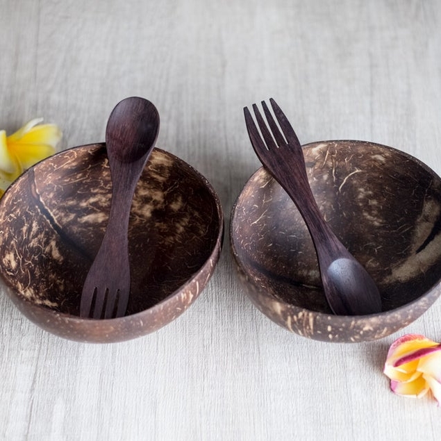 Coconut Bowls with Wooden Sporks